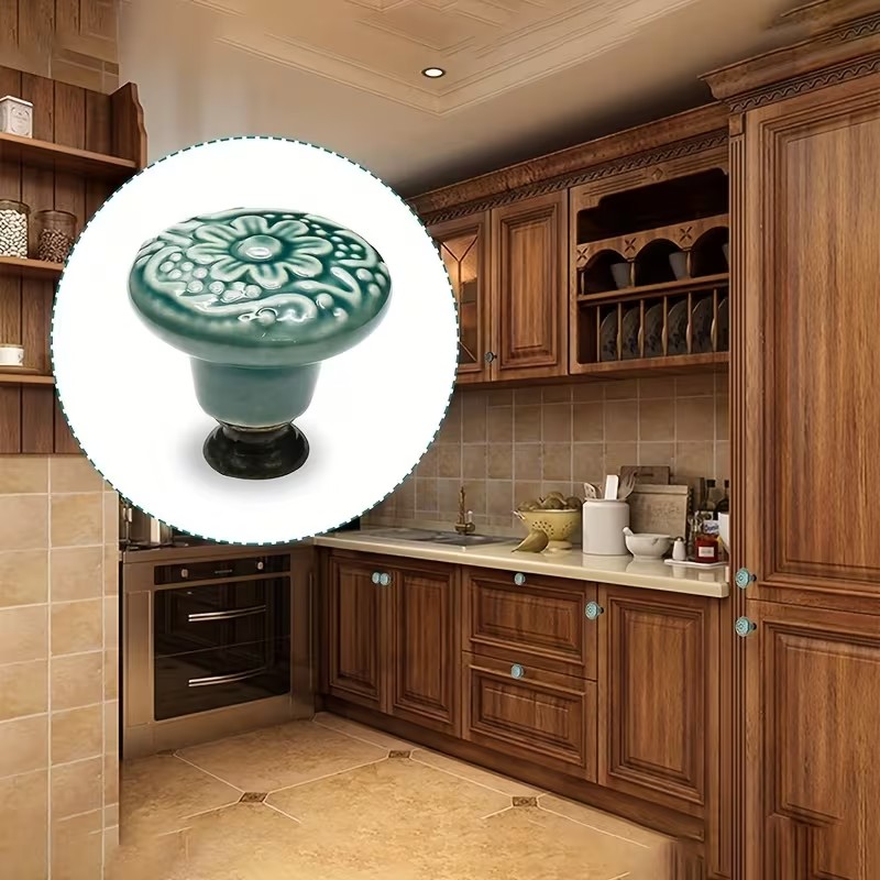 Furniture Hardware Manufacturer - 12pcs Ceramic Cabinet Knobs, Floral Design,