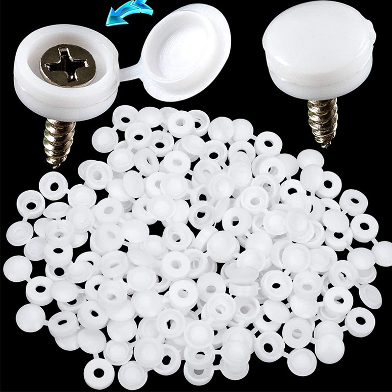 Furniture Hardware Nut - White Hinged Plastic Screw Cap Cover