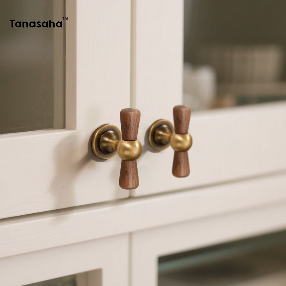 Vintage Walnut Brass Handle Ro - Vintage Furniture Hardware Pulls review and price